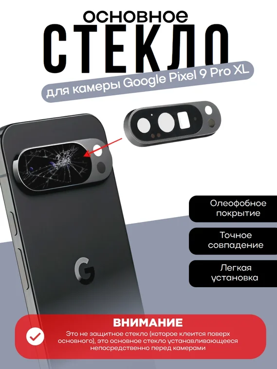 Основное стекло камеры с рамкой Google Pixel 9 Pro XL Obsidian (Черный)