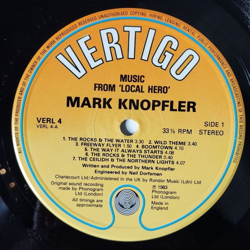 Винтажная виниловая пластинка LP Mark Knopfler Local Hero (UK 1983)