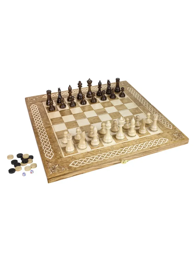 Шахматы + Шашки + Нарды 3 в 1 "Амбассадор 2", 50 см, ясень, Partida