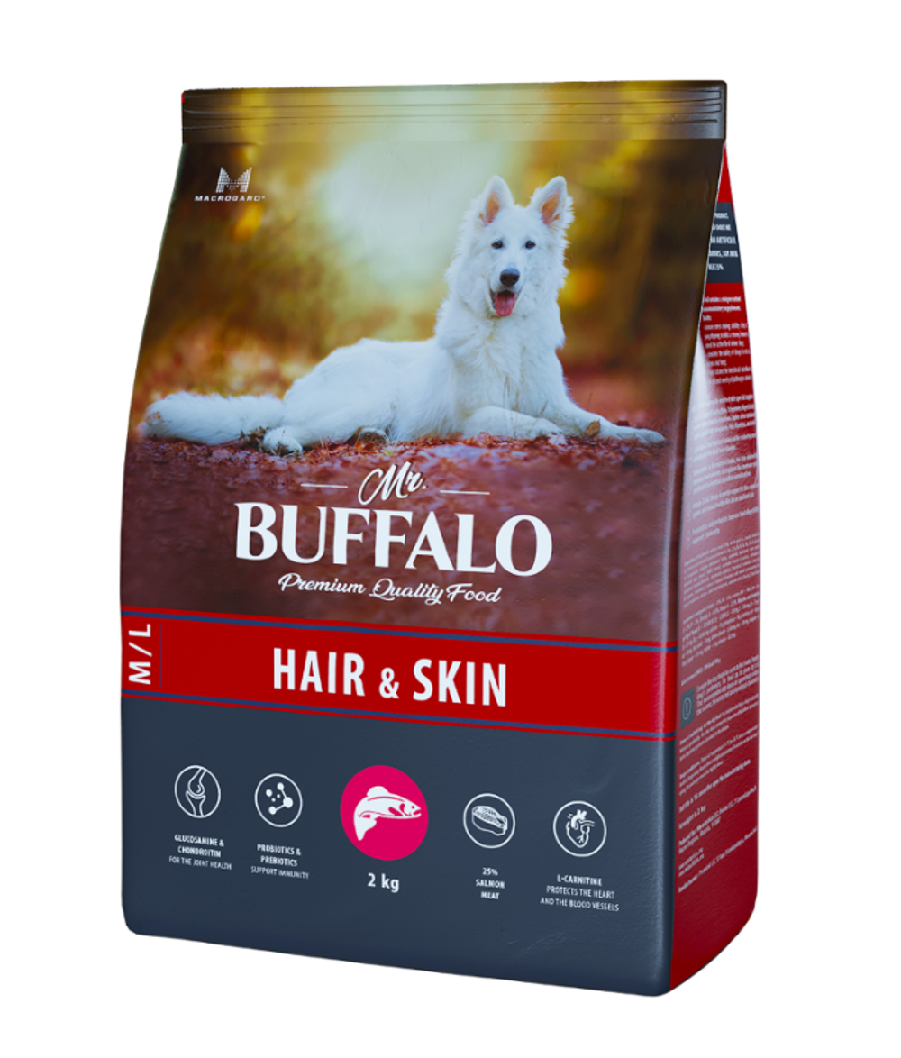 Mr.Buffalo 2кг Adult Hair&Skin Care Сухой корм для кожи и шерсти для взрослых собак средних и крупных пород Лосось