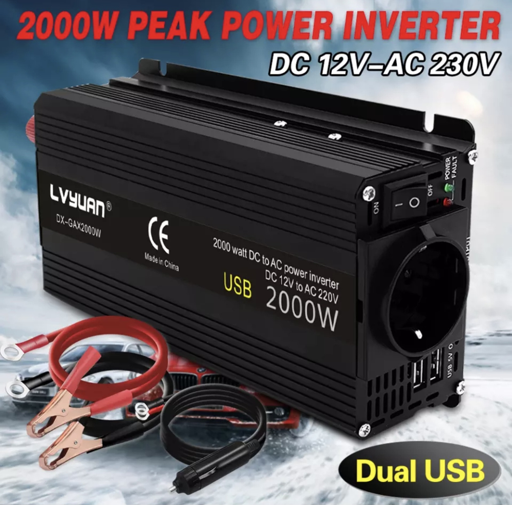 Инвертор 12V-220V 2000W черный евророзетка Lvyuan