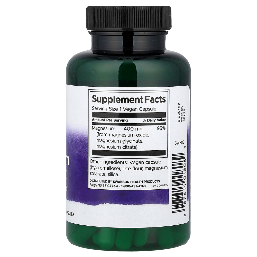 Swanson Vitamins, Комплекс тройного магния, 400 мг, 100 капсул