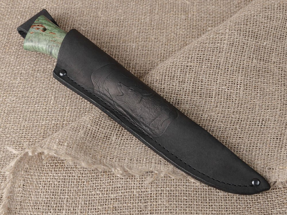 Нож "Щукарь", сталь Bohler N690, рукоять зеленая стабилизированная береза