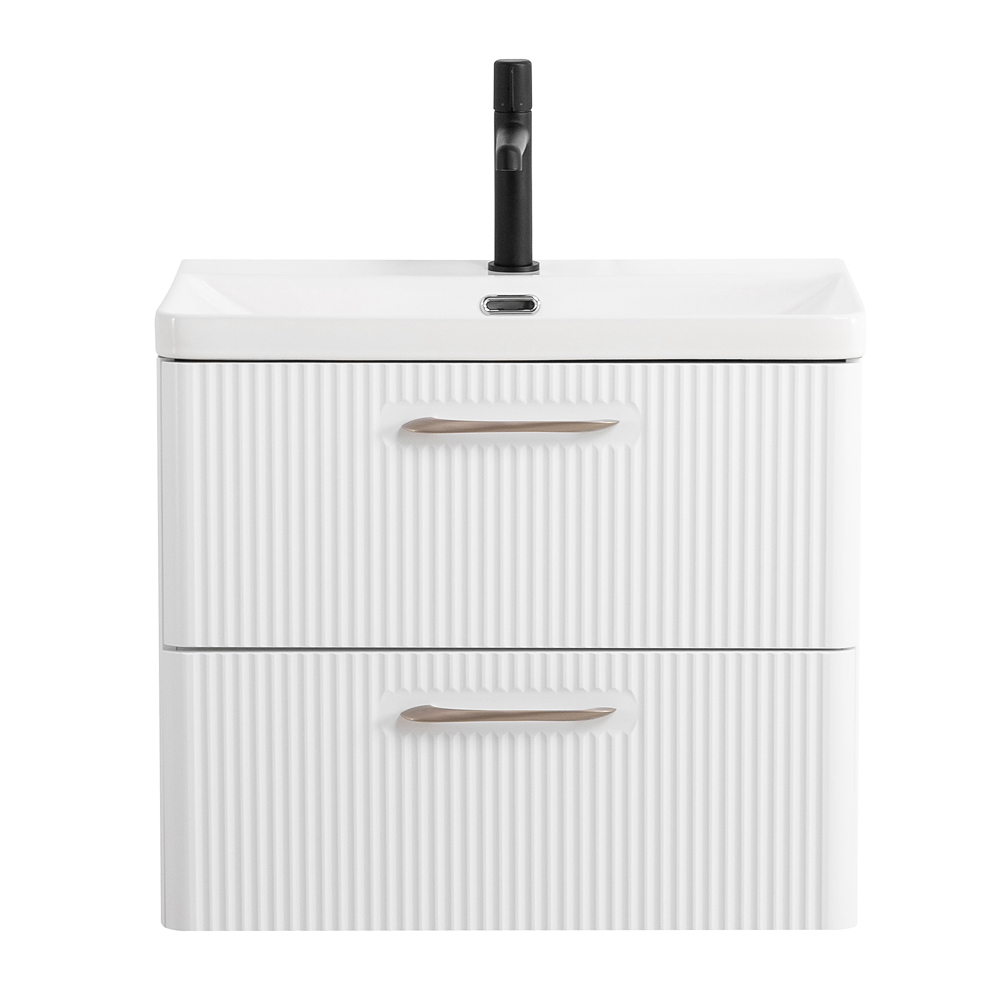 Подвесная тумба с раковиной Belbagno DUE 60 см., Bianco Lucido, DUE-600-2C-SO-BL-P + BB-8076-3-60