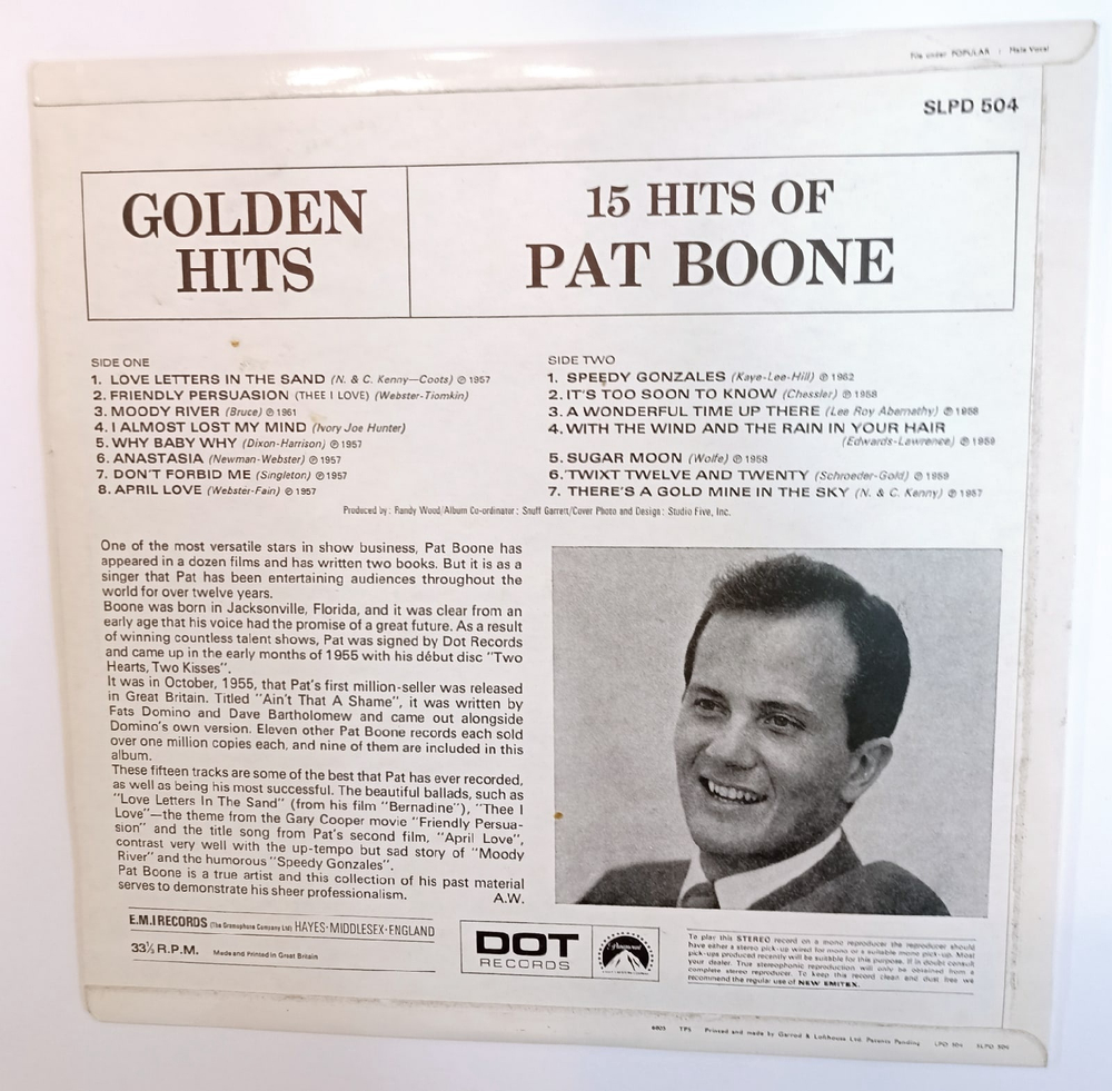Pat Boone 15 Hits Of Pat Boone (UK 1967)