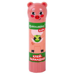 Клей-карандаш "Зверята: кошка, мышка, хрюшка", 9 г, фигурный колпачок, 3 шт./блистер, BRAUBERG KIDS, 271141