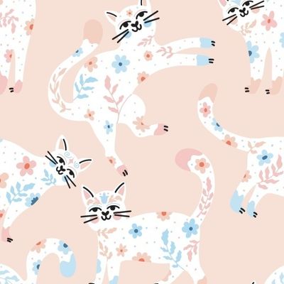 Котики с цветочным узором. Расписные коты. Маскарадные коты. Котята. Цветочные коты.