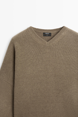 Massimo Dutti Свитер оверсайз из 100% шерсти, бежевый