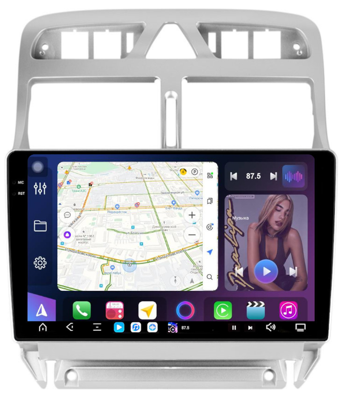 Магнитола для Peugeot 307 2001-2008 - FarCar S500-TS20 монитор 9.5" 2K QLED на Android 14, Быстрейшая, CarPlay, 4G SIM-слот