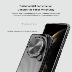 Чехол прозрачный тонированный (Transparent Black) от Nillkin с металлической откидной крышкой для камеры на Huawei Mate 70 Pro и 70 Pro+, серия CamShield Prop Case