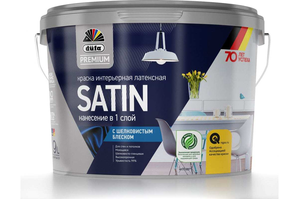 Краска для стен и потолков латексная Dufa Premium Satin Интерьерная средне глянецевая белая