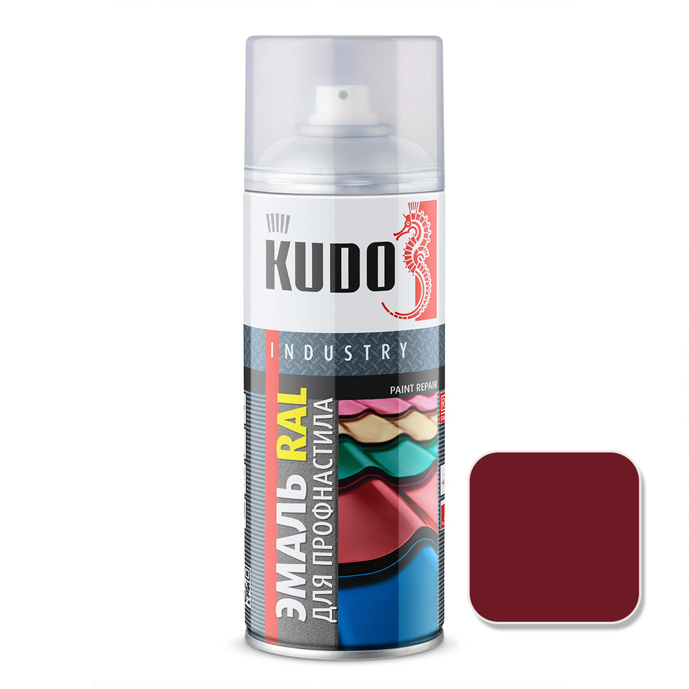 Эмаль аэрозольная для металлочерепицы KUDO KU-03005R Винно-красный (РАЛ 3005) 520мл