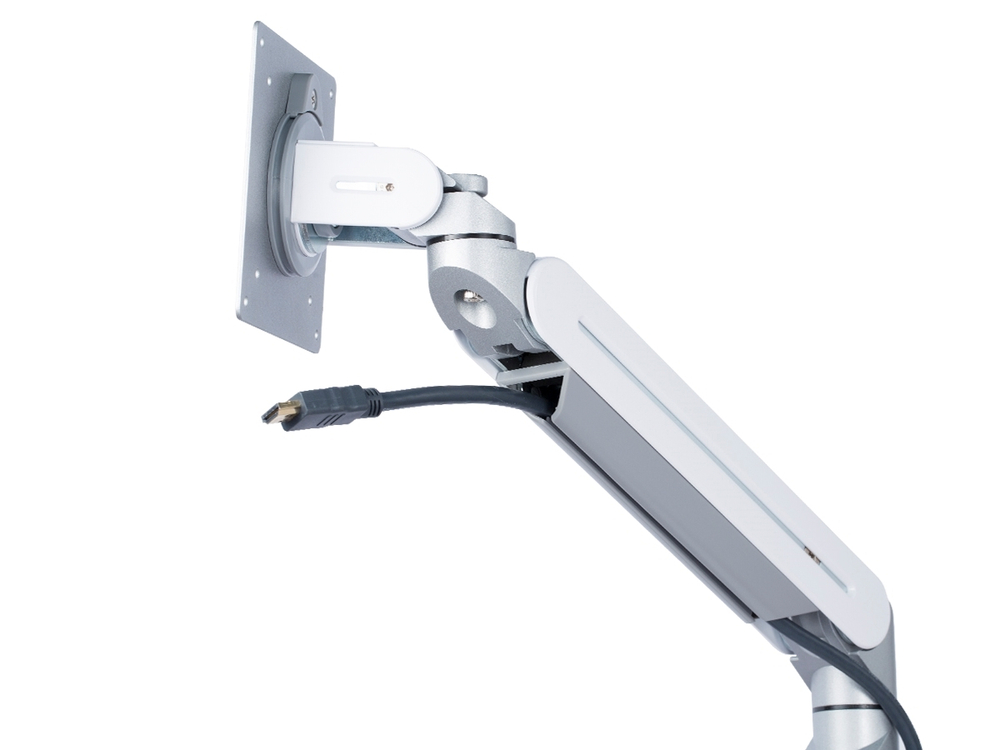 ErgoFount DFS-402C Настольное крепление для 4 мониторов диагональю до 24'' конфигурации 2х2 на шарнирных двухколенных вылетах с зажимом к столу типа "С". Цвет - серебристый
