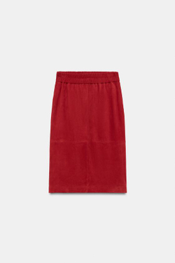 ZARA ЮБКА МИДИ ИЗ 100% КОЖИ — ZW COLLECTION, КРАСНЫЙ