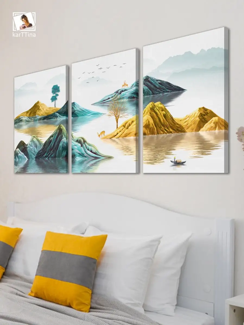 Модульная картина "Горные острова с оленями" 150х70см