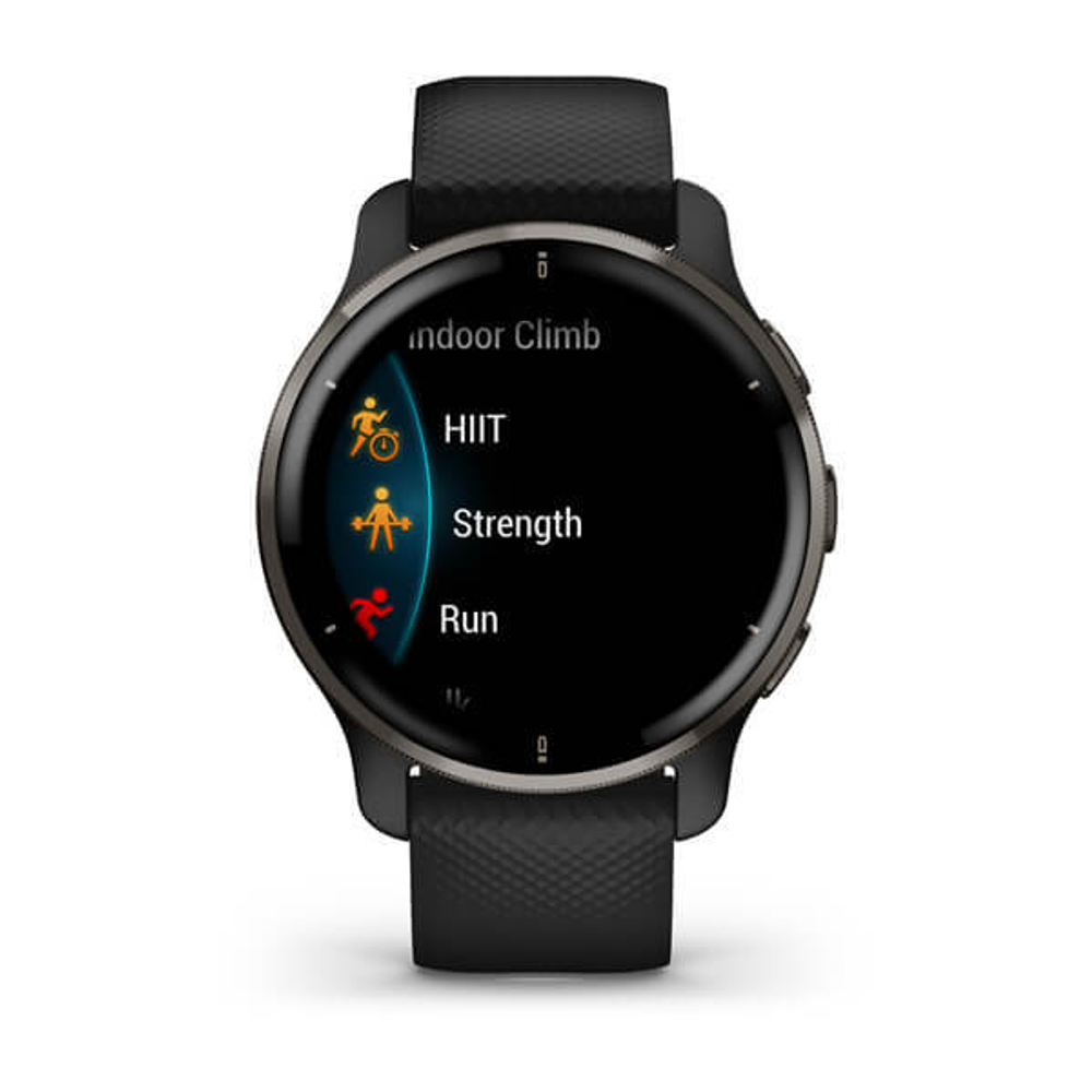 Часы Garmin VENU 2 PLUS черные с серым безелем и силиконовым ремешком, 010-02496-11