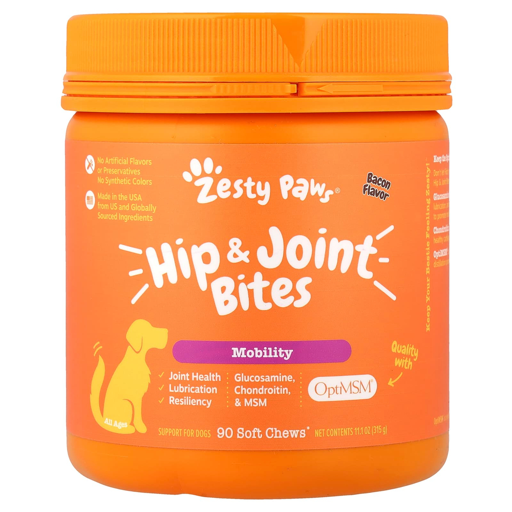 Zesty Paws, Прикусывание бедер и суставов, для собак, для всех возрастов, бекон, 90 жевательных таблеток, 315 г (11,1 унции)