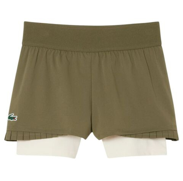 Женские теннисные шорты Lacoste Ultra Dry Lined - khaki green/white