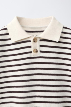 ZARA ОДНОТОННОЕ ТРИКОТАЖНОЕ ПОЛО, ЭКРЮ/КОРИЧНЕВЫЙ