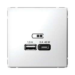 ARTGALLERY USB РОЗЕТКА A + тип-C 45Вт высокоскор.заряд. QC, PD, механизм, БЕЛЫЙ