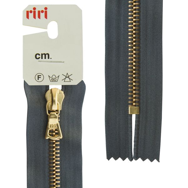 Молния металл RIRI Т6 (6 мм) 1 зам., н/раз., 16 см, Gold, атласная тесьма, цв.2121, серый стальной, 1 шт