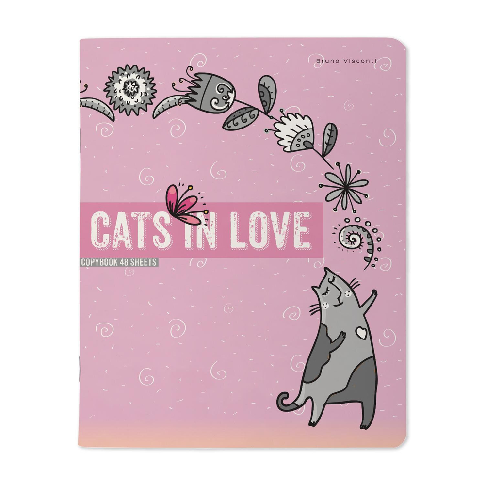 Тетрадь А5 48 л. BRUNO VISCONTI, скоба, клетка, матовая ламинация, "CATS IN LOVE" (5 видов), 7-48-1230