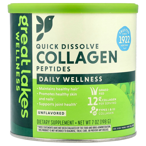 Great Lakes Wellness, быстрорастворимые пептиды коллагена, для ежедневного хорошего самочувствия, без вкусовых добавок, 198 г (7 унций)