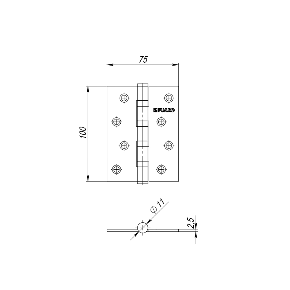 Петля универсальная IN4400U SN (4BB 100x75x2,5) мат. никель