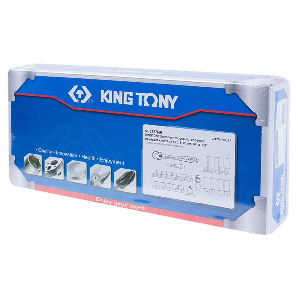 KING TONY (3527MR) Набор торцевых головок с принадлежностями 3/8", 6-гранные, 7-19 мм, 26 предметов