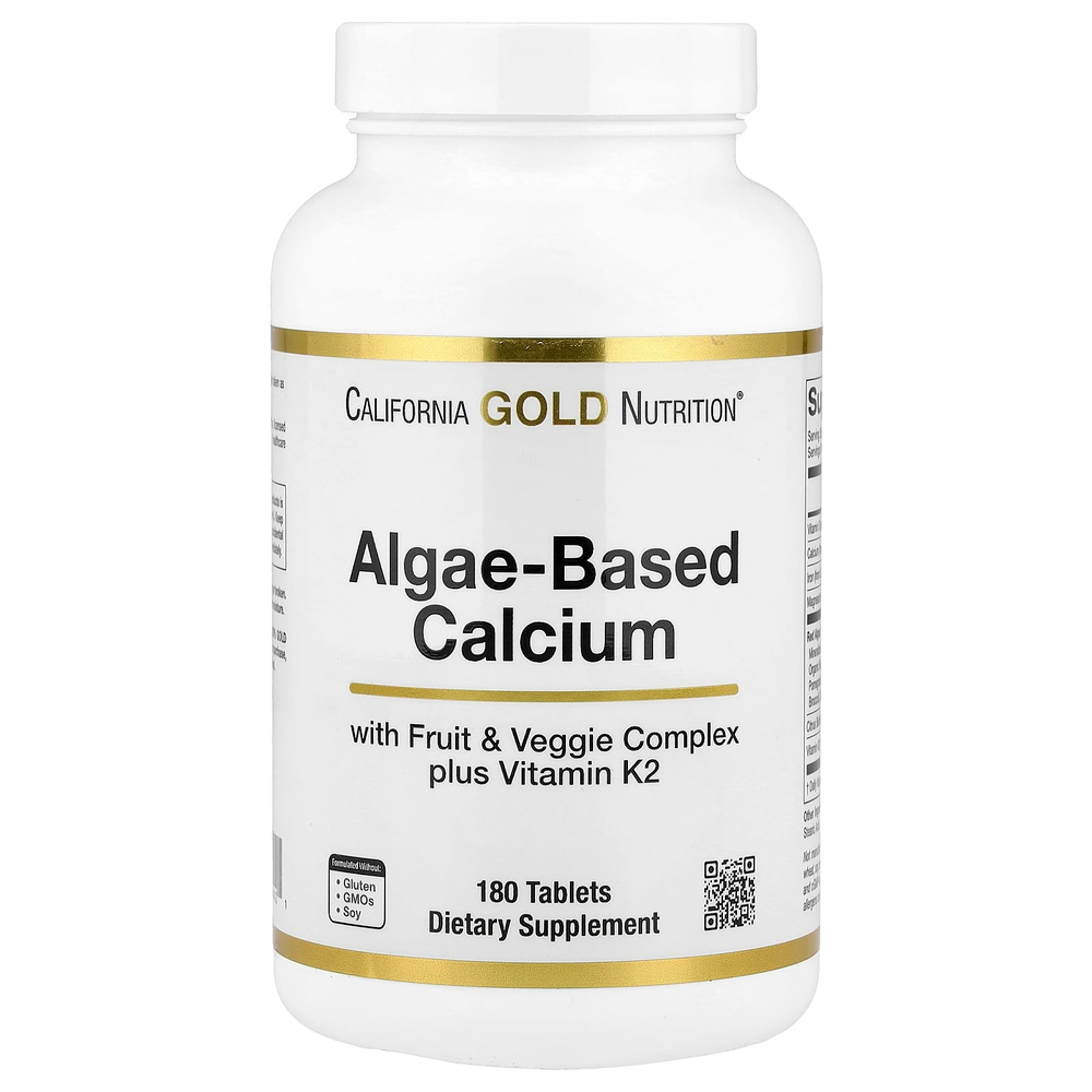 California Gold Nutrition, кальций из водорослей, добавка с кальцием, витамином D3 и магнием, органическая клубника, малина и голубика, 180 таблеток