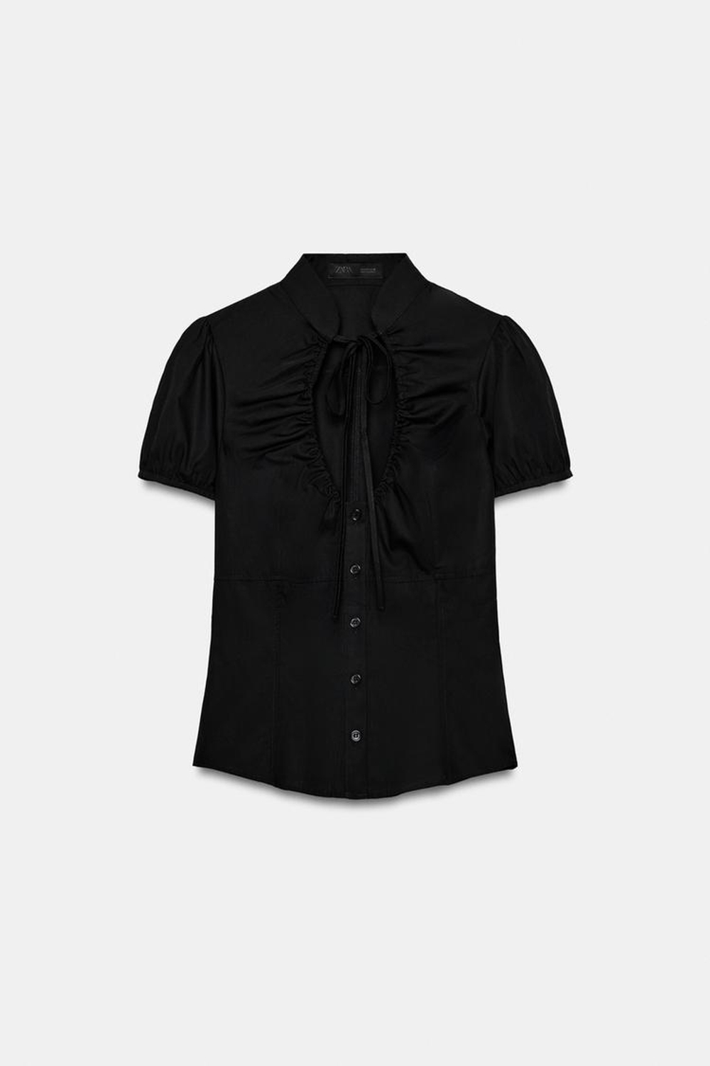 ZARA ТОП ИЗ ПОПЛИНА С ЗАВЯЗКАМИ, ЧЕРНЫЙ
