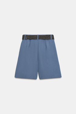 ZARA ШОРТЫ С ЗАЩИПАМИ И РЕМНЕМ, ВЫЦВЕТШИЙ СИНИЙ