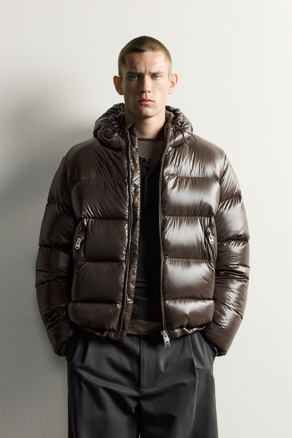 ZARA ПУХОВИК 80/20 WATER REPELLENT, КОРИЧНЕВЫЙ