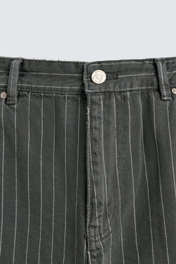 ZARA БРЮКИ BAGGY FIT В ТОНКУЮ ПОЛОСКУ, СЕРЫЙ/СИНИЙ