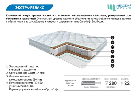 Матрац 1600*2000 ЭКСТРА Релакс ПС-550 (S-скрутка)