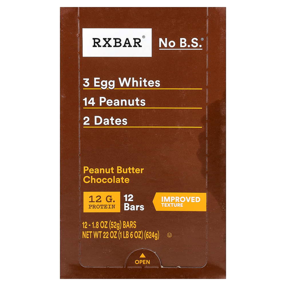 RXBAR, протеиновый батончик, арахисовая паста и шоколад, 12 батончиков по 52 г (1,8 унции)