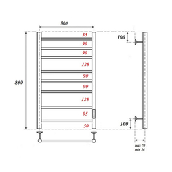 Полотенцесушитель электрический Point Аврора PN10858BR П8 500x800 диммер справа, бронза