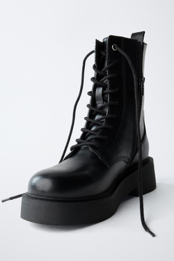 ZARA БОТИНКИ СО ШНУРОВКОЙ, ЧЕРНЫЙ