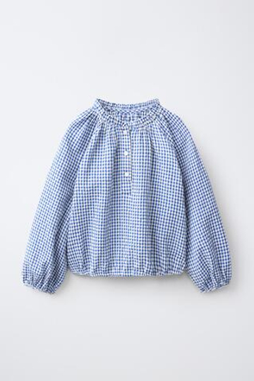 ZARA БЛУЗА В КЛЕТКУ ВИШИ, СИНИЙ/БЕЛЫЙ