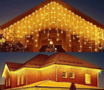 Гирлянда Бахрома 3 х 0.6 м , IP44, УМС, тёплый жёлтый, 160 SMD-LED, свечение мульти, 220 В