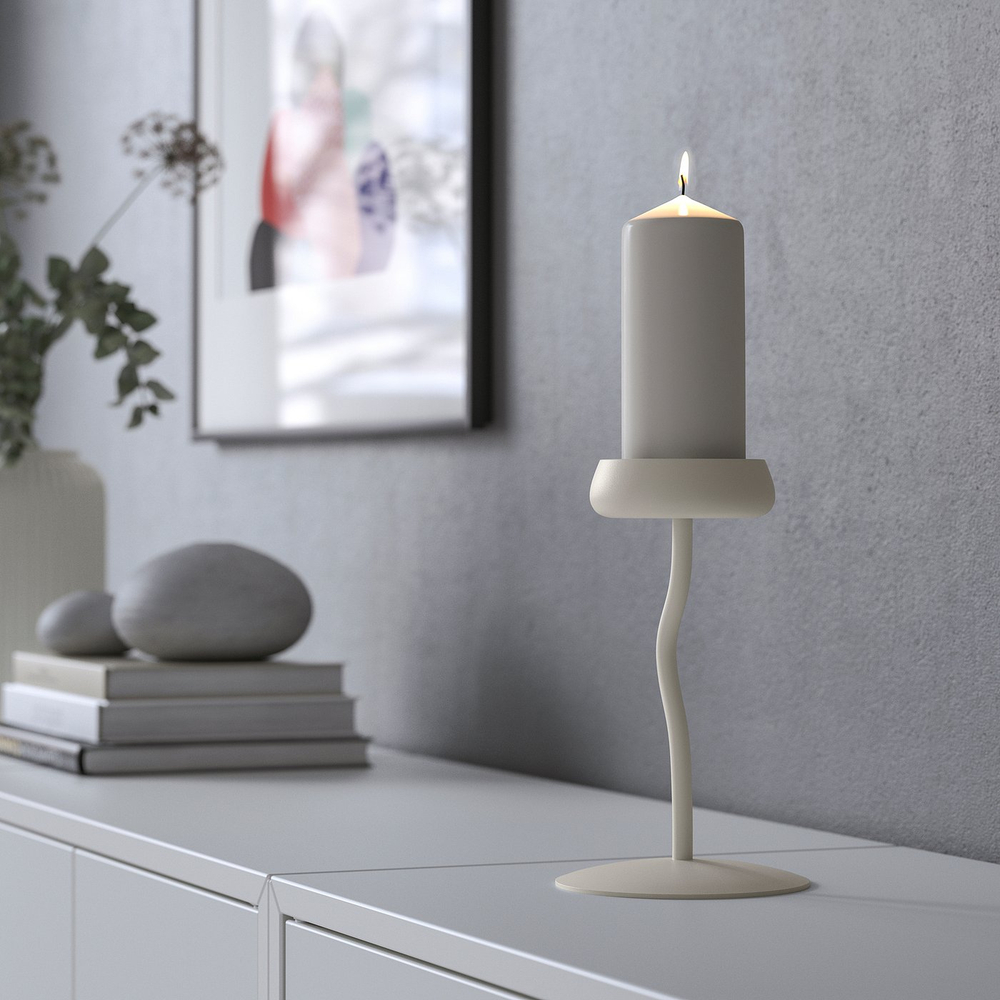 IKEA SILVERPÄRON  (ИКЕА СИЛВЕРПЭРОН)  -  Подсвечник для свечи-столбика - белый 20 см