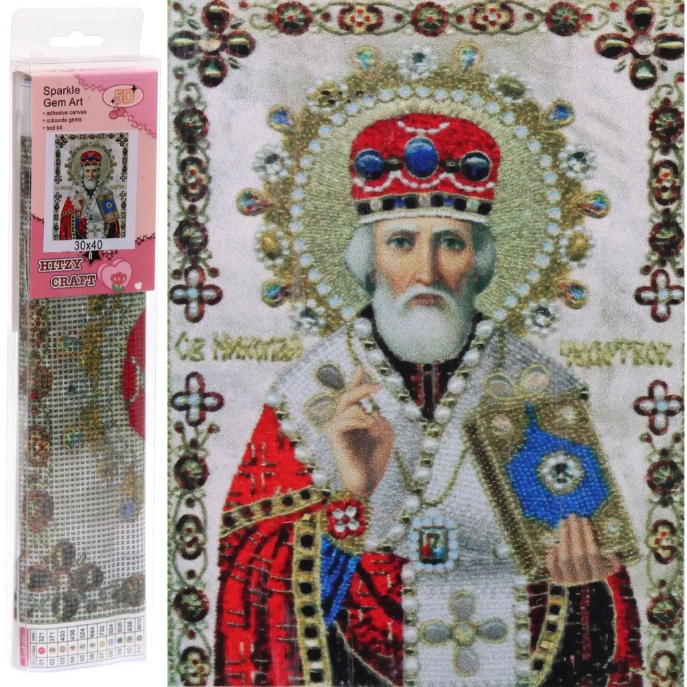 Алмазная мозаика в рулоне 30*40см полная выкладка «DIAMOND», Николай Чудотворец