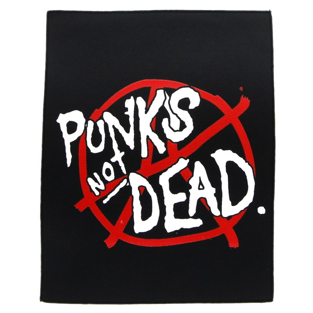 Нашивка спиновая Punks Not Dead белая надпись на Анархии (080)