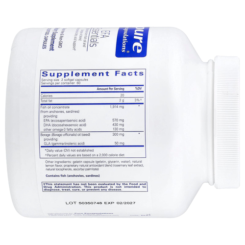 Pure Encapsulations, EFA Essentials, 120 Softgel Capsules