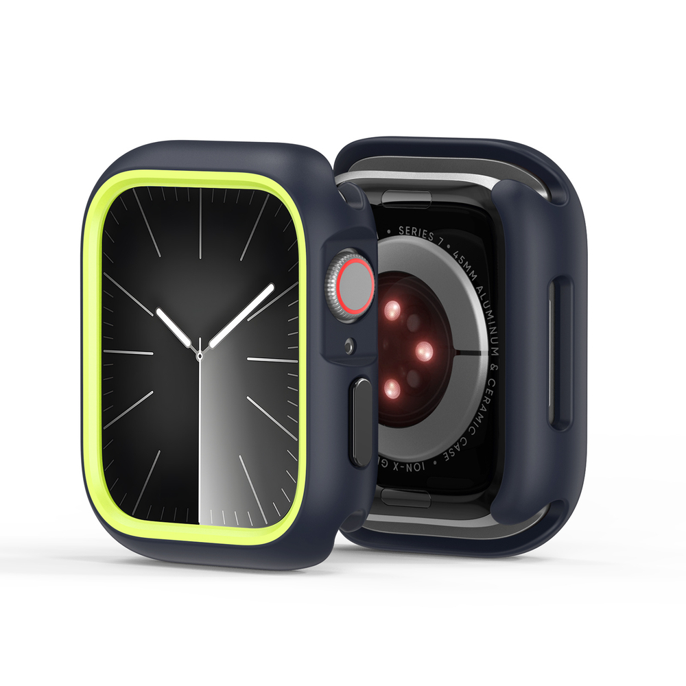 Чехол-бампер для часов Apple Watch 45 мм для моделей 7, 8 и 9 серии, темно-синий с зелеными вставками (Midnight/Green) от Dux Ducis, серия Bamo Series Case