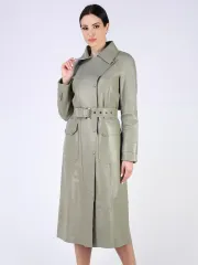 Кожаный тренч длинный с поясом плащ