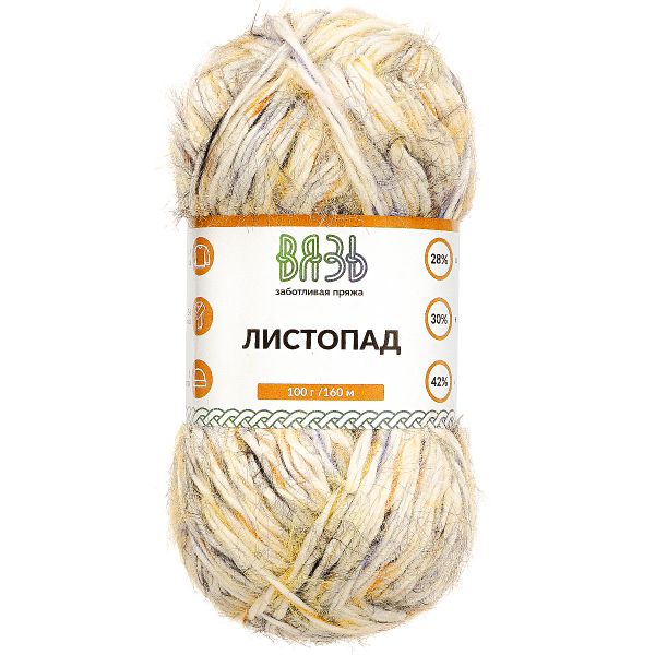 Пряжа Вязь Листопад / уп.3 мот. по 100 г, 160 м, 01 желтый принт