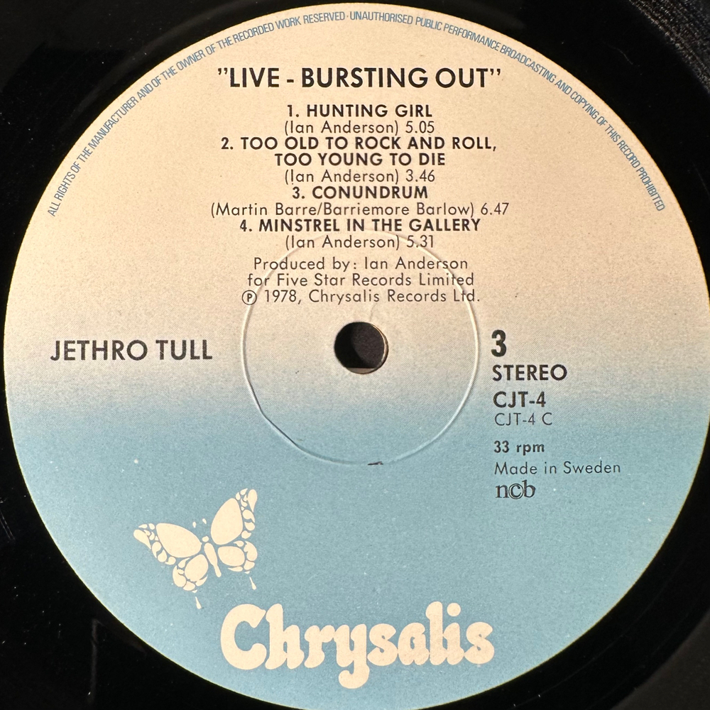 Jethro Tull ‎– Live - Bursting Out 2LP (Швеция 1978г.)