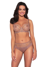 Трусики-бразилиана с вставкой из сетки с вышивкой (Размер: M) (Цвет: какао)