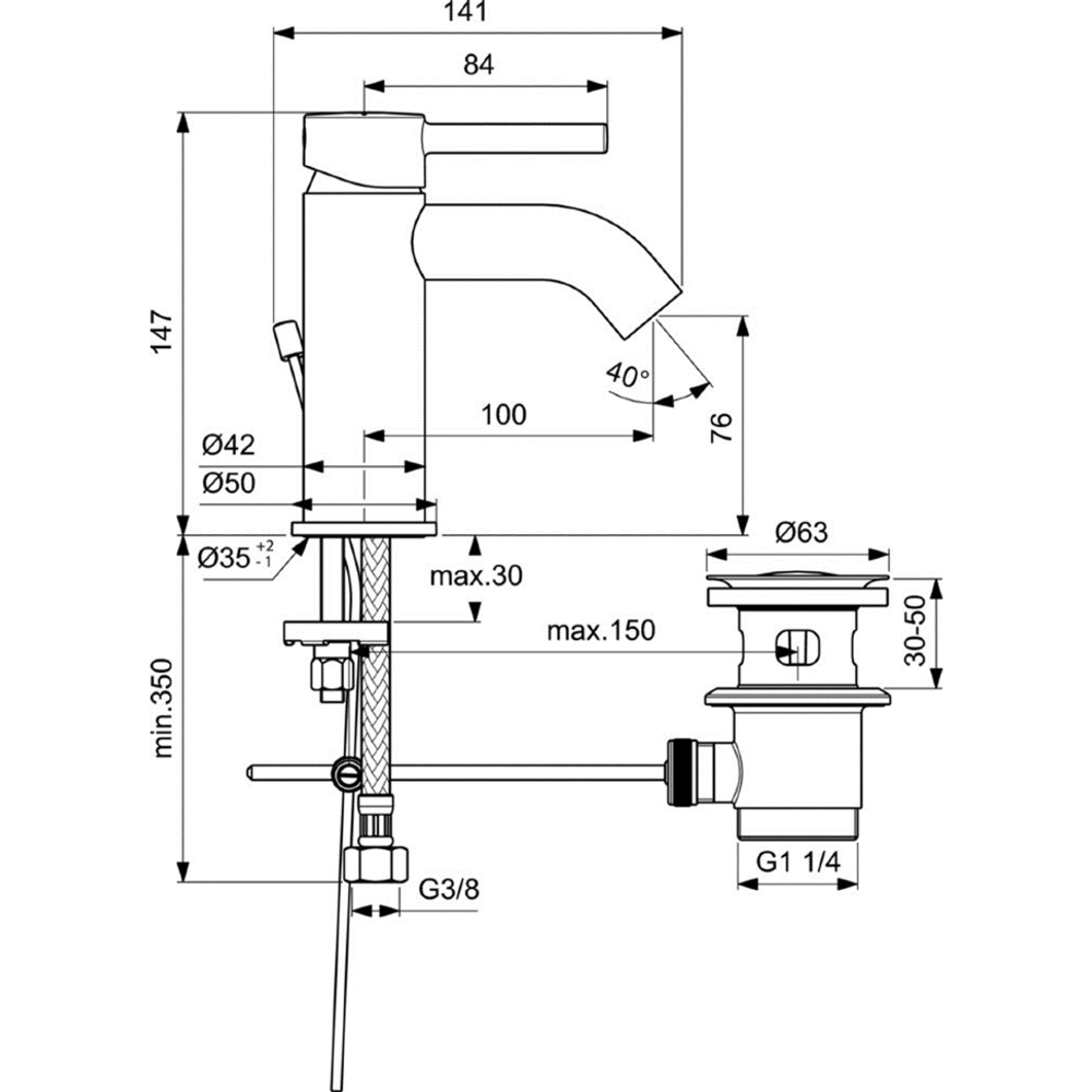 Однорукоятковый смеситель для умывальника Ideal Standard CERALINE BC193XG